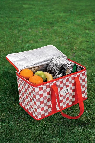 COZA LİFE Thermos Bag 25L Red Square Patterned - Beach Bag - Camping Bag Thermal Bag 22X22X33 cm