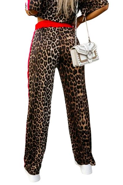 FashionForYou Felina Velvet Tracksuit, Animal Print, T-shirt And Drawstring Pants, Leopard Red, S