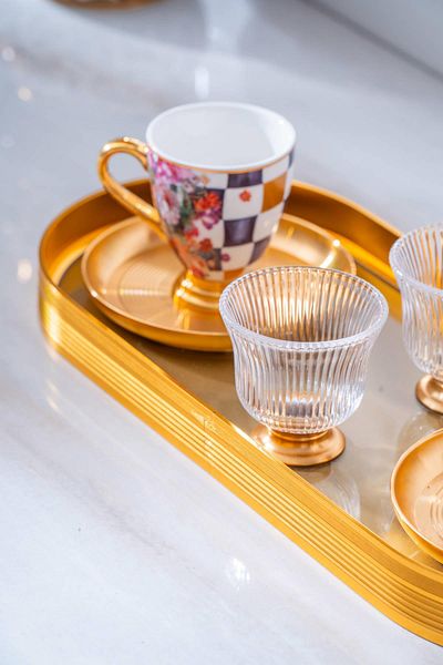 ACAR Portofina Coffee Cup Set for 2 People with Glass Tray - 90 ml