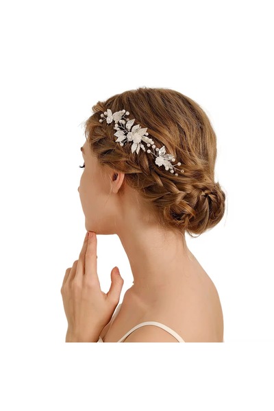 VİYA Destina Handmade Pearl Leaf & Flower Detaliat Cuvânt de logodnă Nunta Nu...