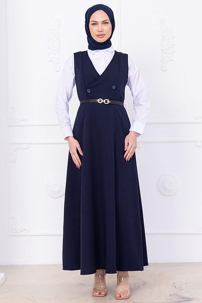 hafsamina Ζώνη με κουμπιά Gilet Navy Blue HM2741