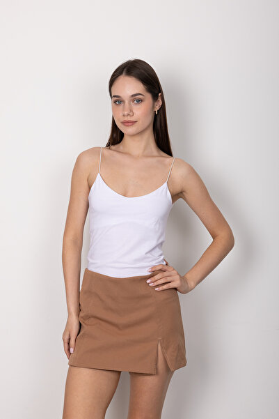 Stil Sepeti Kadın Camel Yırtmaçlı Mini Şort Etek ST-1000245010