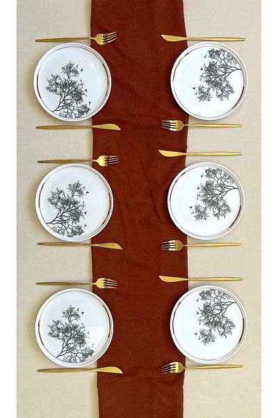 Erbaşlar Luxury Ceramic Wish Pattern Cake Set for 6 People Service Plate