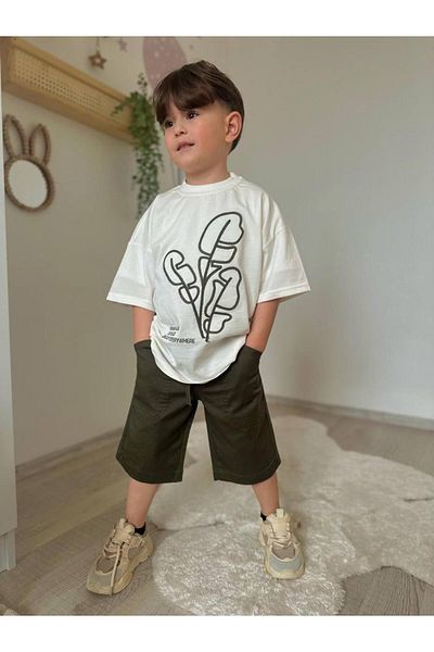 tunays shopping Boy's Oversize Tshirt Cargo Pocket Shorts Set