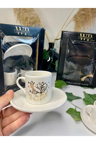 Arsim Home 2 People 4 Pieces of Life Tree,Porcelain Cup Set,Real Gold Gilded