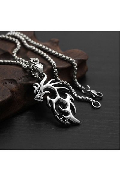 Viking Dragon Design Nordic Mythology Tarnish & Rust Free 316L Steel Men's Necklace