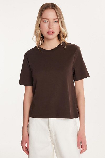 Tudors Tricou maro cu mânecă scurtă, cu decolteu, cu mânecă scurtă, pentru femei