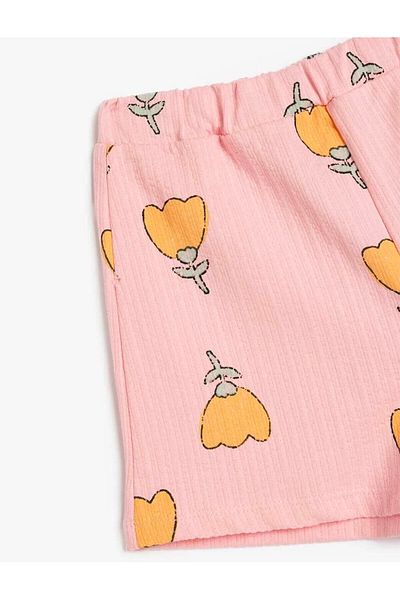 Koton Patterned Printed Cotton Pink Baby Girl Shorts 5Smg40024Ak