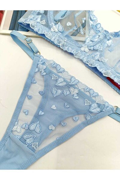 La Linaa Love Mavi Бюстгальтер з трусиками-танго з малюнком у вигляді сердечок