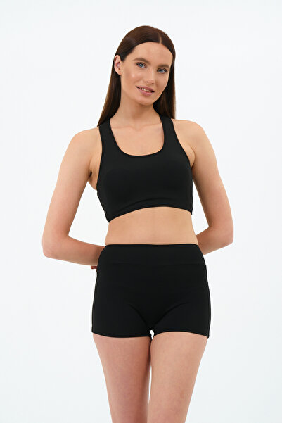 sandsunsea textile product Kadın Siyah Şortlu Halter Yaka Yüzücü Bikini Deniz Havuz Sporcu Bikini