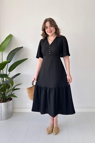 MaziButik Φόρεμα με μανίκια καμπάνα μαύρο