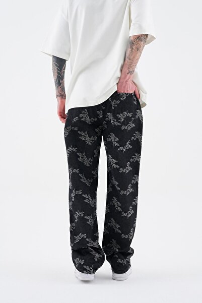 Machinist Ανδρικό τζιν με σχέδιο λουλουδιών μαύρο