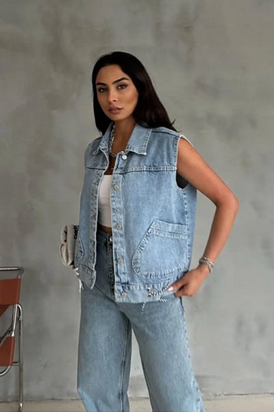 butiksinope Vestă de blugi pentru femei Ast 485 cu șnur, albastru