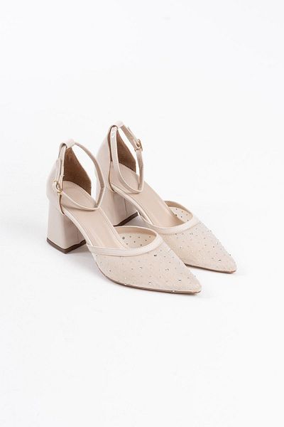 EMOYRA Borie Beige Textile Fabric Stone Women's Heeled Shoes