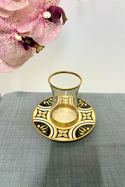Paşabahçe 12 Pieces Tea Set with Pasabahce Heybeli Tea Cup and Porcelain Plate