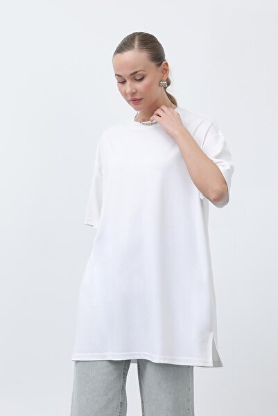 Puane Women's Long Loose Cut Tshirt - 40009Tsh - Ecru