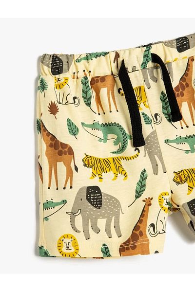 Koton Animals Printed Yellow Baby Boy Shorts 5Smb40059Tk