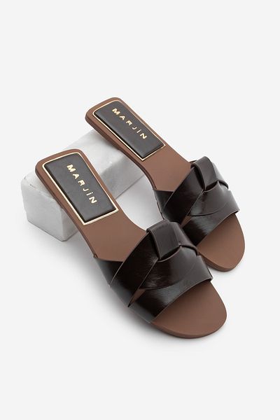Marjin Women's Banded Daily Slippers Narlis Brown