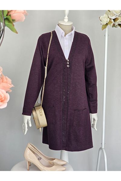 ENDAMIM Large Size Cardigan with Pockets Medium Thickness