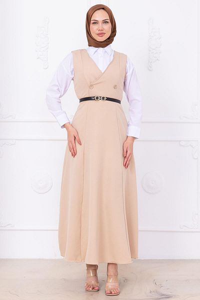 hafsamina Ζώνη με κουμπιά Gilet Beige HM2741