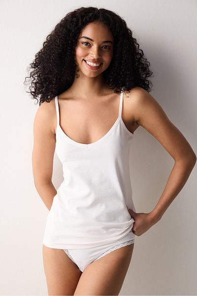 Penti White V Neck Cami Tank Top - Pure Algodon