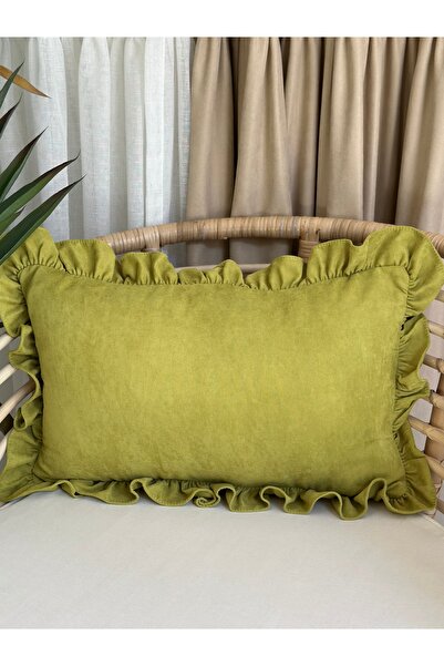 Decamor home Vintage Ruffled Throw Pillow Cover Oil Green Throw Pillow 1Pc