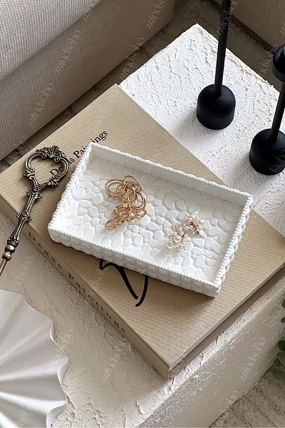 mindsoho Varnished (Wax) Decorative Stone Patterned Tray, Jewelry Plate, Presentation Plate |   18X11Cm