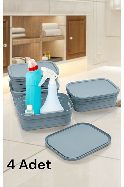 Nesto Home مجموعة من 4 صناديق ملونة متعددة الأغراض مع غطاء منظم مكتب 4x2,8 لتر