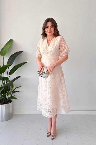MaziButik Embossed Dress Ecru