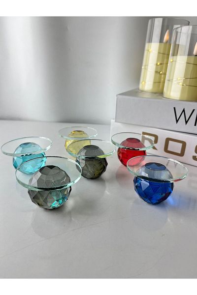 Moon Dizayn 6 Pieces Coffee Side Ball Turkish Delight Bowl - Metal Leg Plexiglass Transparent Presentation Silver Color