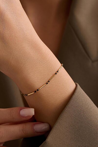 Bayar Gold 14 Ayar Altın Siyah Mineli Çubuk Bileklik