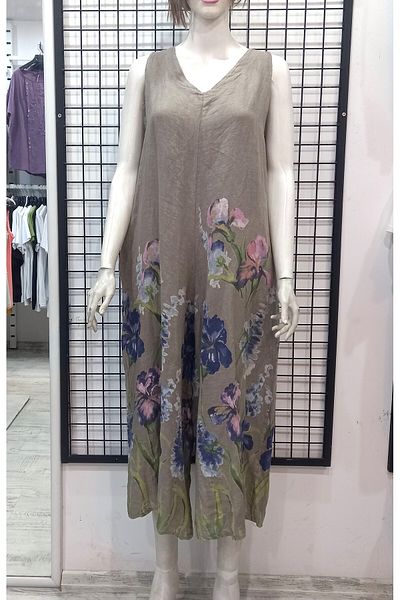Butik Şans Floral Print Detailed Halter Neck Pocket Italian Linen Jumpsuit
