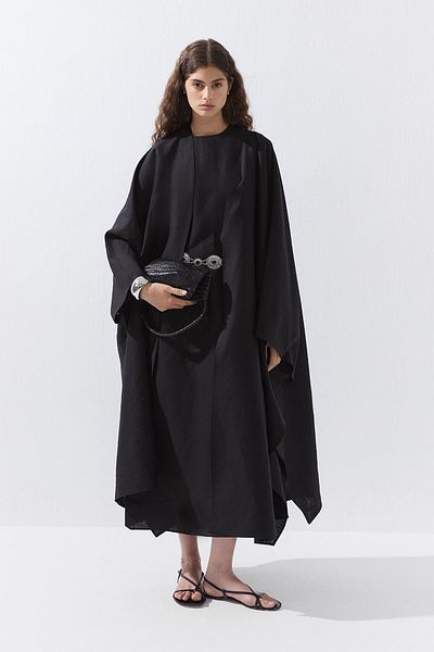 Hooopstore Lyocell Linen Bat Sleeve Μακρύ Μαύρο Κιμονό