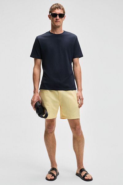GRIMELANGE Mocassin Men's 100% Cotton Relaxed Fit Round Neck Short Sleeve Navy Blue T-Shirt