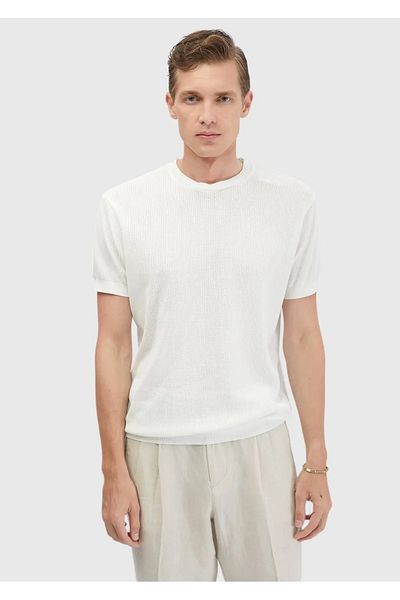 Ramsey Λευκό μπλουζάκι Jacquard Crew Neck 100% βαμβάκι