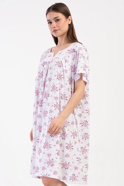 VİENETTA Women's Plus Size Short Sleeve Pink Nightgown 100% Cotton