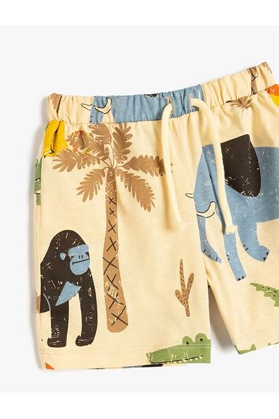 Koton Cotton Animals Printed Beige Baby Boy Shorts 5Smb40012Tk