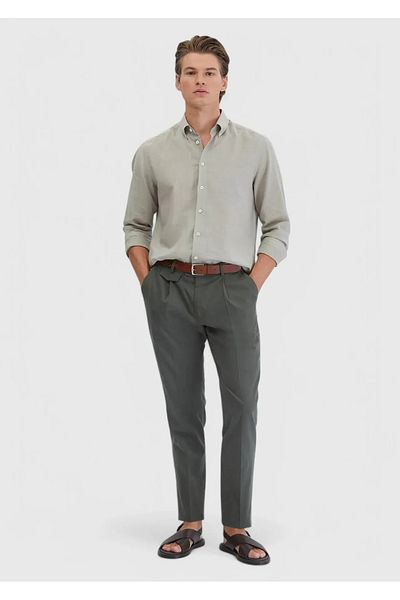 Ramsey Gray Plain Casual Fit Woven Casual Cotton Blend Shirt