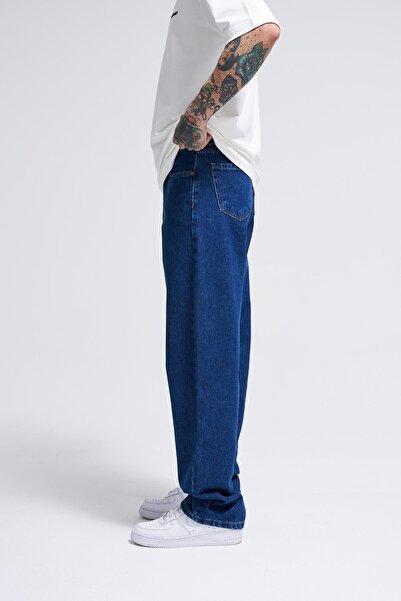 Machinist Pantaloni pentru bărbați, relaxați, largi, cu efect de blugi, albastru închis