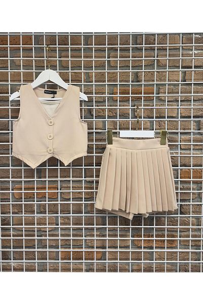 markamodi Special Design Girl's Suit with Pleated Skirt and Crop Vest