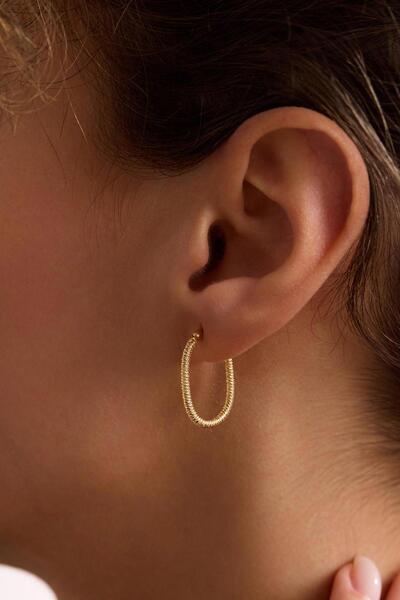 Bayar Gold 14 Ayar Altın İtalyan Parıltı Oval Küpe