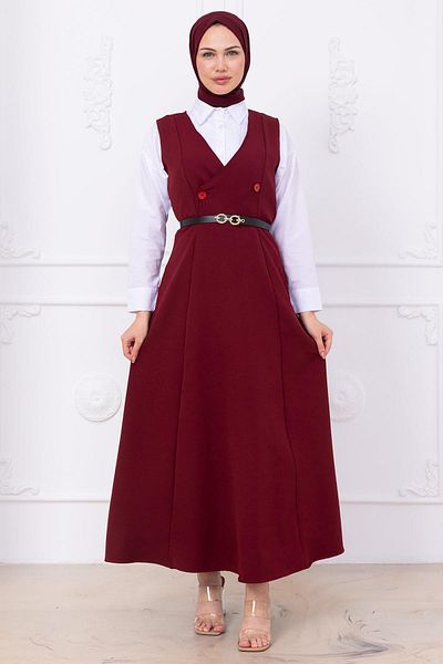 hafsamina Ζιλέτα με κουμπιά με ζώνη Claret Red HM2741