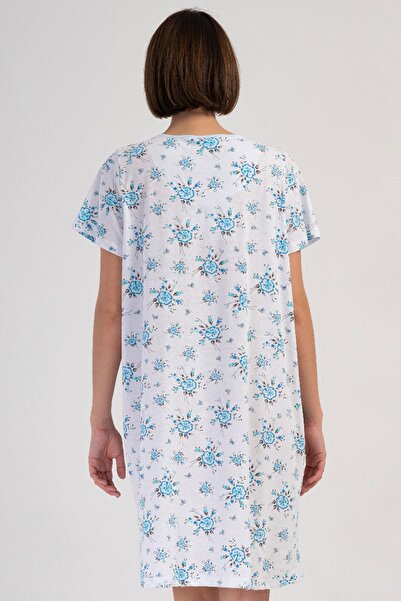 VİENETTA Women's Large Size Short Sleeve Blue Nightgown 100% Cotton C3T8N7O161