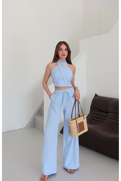 Laluvia Set pantaloni bustier cu decolteu albastru închis - 30352