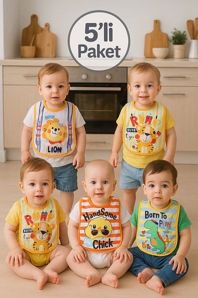 Babydonat Zoo 5-Piece Liquid-Proof Baby Food Bib 0-18 Months