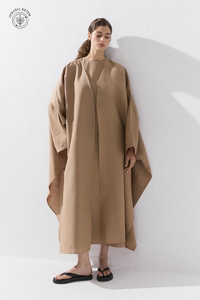 Hooopstore Lyocell Linen Bat Sleeve Μακρύ Γαλακτοκομικό Καφέ Κιμονό