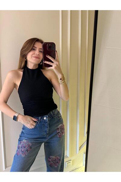 Chamakh Siyah Sırt Ayarlı Gofre Bluz