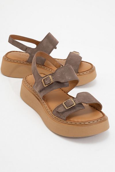 Ataköy Ayakkabı Women's Leather Thick Sole Buckle Sandals