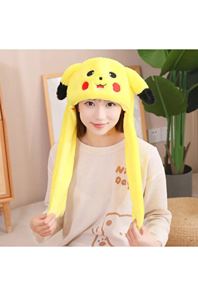 MJ TOYS Sanrio Pikaçu Şapka Kulakları Hareket Eden Şapka Işıklı Modlu Peluş Pikachu Şapka Bere Işıklı Şapka