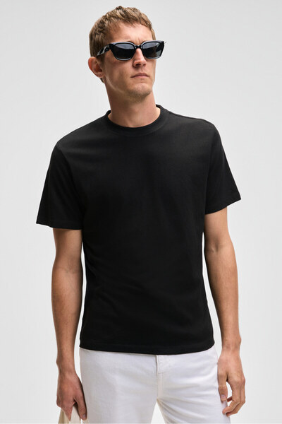 GRIMELANGE Mocassin Men's 100% Cotton Relaxed Fit Round Neck Short Sleeve Black T-Shirt